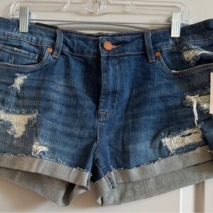 Nordstrom Distressed Dark Blue Roll-Cuff Jean Shorts